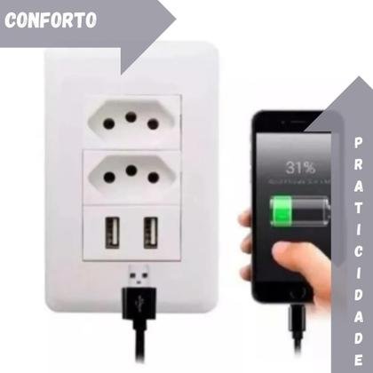 Imagem de Tomada Dupla Parede Entrada Usb E Tipo C Branco