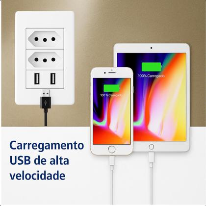 Imagem de Tomada Dupla USB Parede Branco 4x2 Celular Bivolt