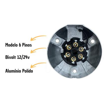 Imagem de Tomada Elétrica Femea 6 Polos Alumínio Reboque Carretinha