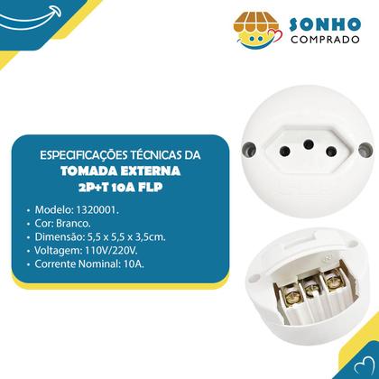 Imagem de Tomada externa 2P+T 10A branca 1320001 FLP