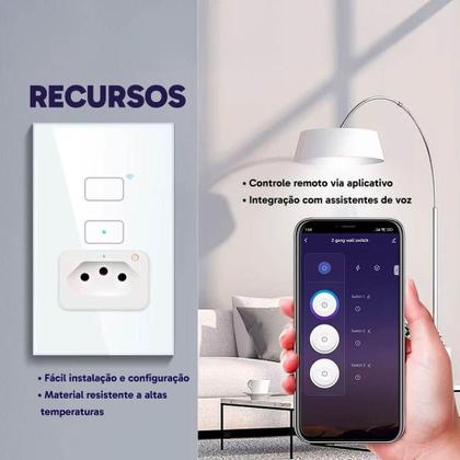 Imagem de Tomada Inteligente Com Interruptor Wi-fi 2 Botões Alexa E Google Bivolt