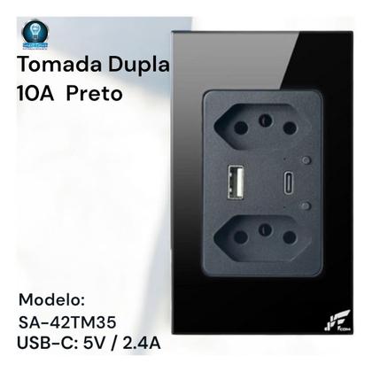 Imagem de Tomada Inteligente Dupla Wi-fi + Usb C Google Alexa PRETO -JWCOM