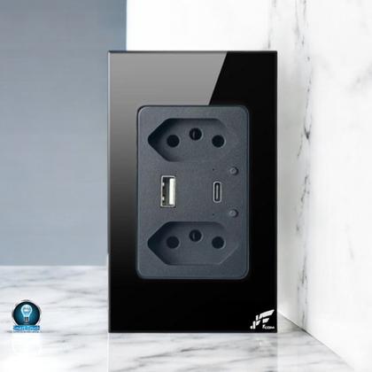 Imagem de Tomada Inteligente Dupla Wi-fi + Usb C Google Alexa PRETO -JWCOM