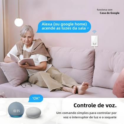 Imagem de Tomada Inteligente Wi-Fi com Interruptor - Padrão Brasileiro, 1/2 Botões, Painel de Vidro Tuya/Alexa