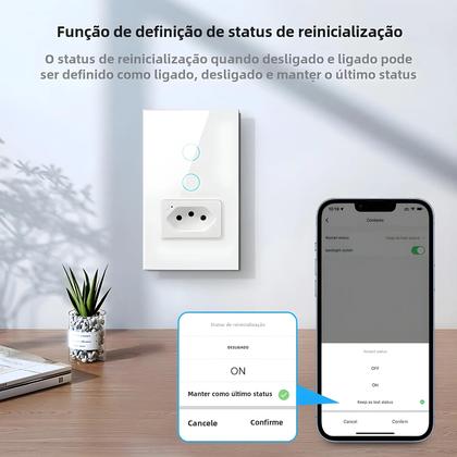 Imagem de Tomada Inteligente Wi-Fi com Interruptor - Padrão Brasileiro, 1/2 Botões, Painel de Vidro Tuya/Alexa