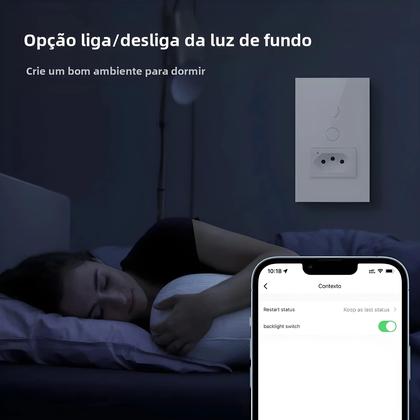 Imagem de Tomada Inteligente Wi-Fi com Interruptor - Padrão Brasileiro, 1/2 Botões, Painel de Vidro Tuya/Alexa