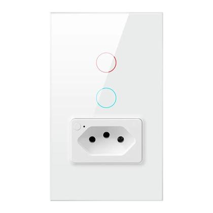 Imagem de Tomada Inteligente Wi-Fi com Interruptor - Padrão Brasileiro, 1/2 Botões, Painel de Vidro Tuya/Alexa