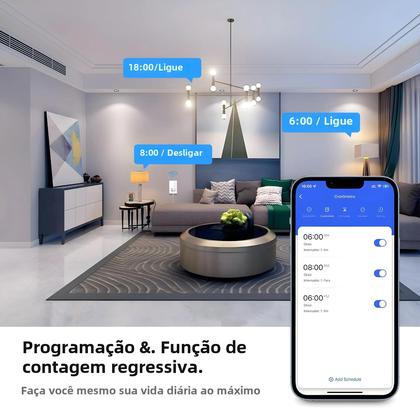Imagem de Tomada Inteligente Wi-Fi com Interruptor - Padrão Brasileiro, 1/2 Botões, Painel de Vidro Tuya/Alexa