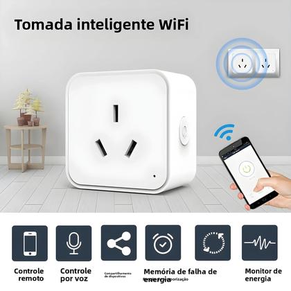 Imagem de Tomada Inteligente WiFi Com Plugue AU, Compatível Com Alexa E Controle Remoto