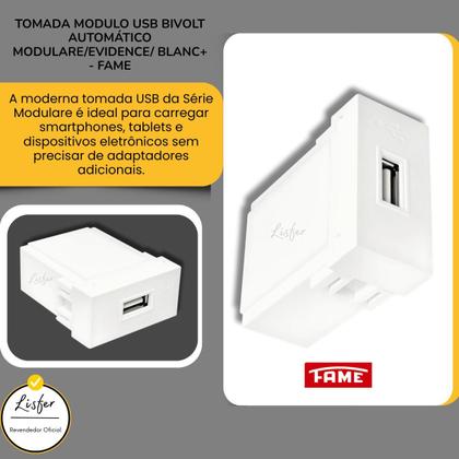 Imagem de Tomada Modulo USB Bivolt Automático Modulare /Evidence / Blanc+ - FAME