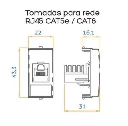 Imagem de Tomada Moveis Margirius Rj45 Branca Informática Nbr 14136