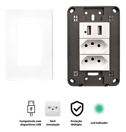 Imagem de Tomada Parede 2 Entradas Usb Carregador Universal Tm01 Cor Branco