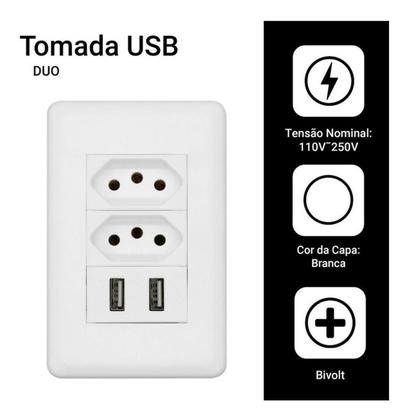 Imagem de Tomada Parede Entradas Usb Carregador Universal Bivolt