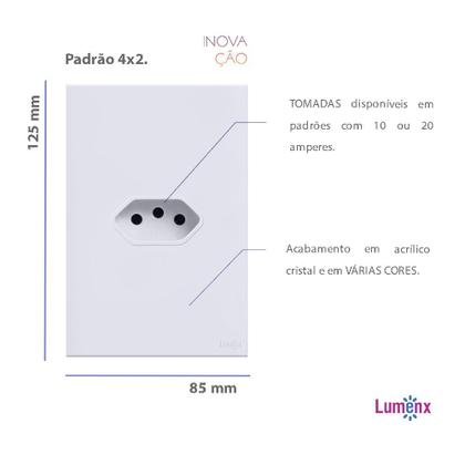 Imagem de Tomada Simples 10A Glass Espelho 4x2 Acrilico Branco Lumenx