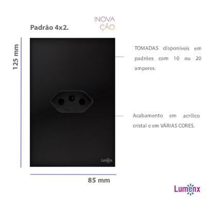 Imagem de Tomada Simples 20A Glass Espelho 4x2 Acrilico Preto Lumenx