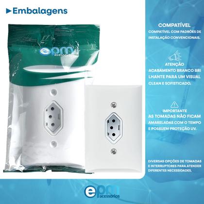 Imagem de Tomada Simples 2p+t 10A Com Placa Espelho Branco Com Inmetro