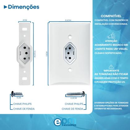 Imagem de Tomada Simples 2p+t 10A Com Placa Espelho Branco Com Inmetro
