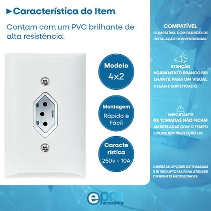 Imagem de Tomada Simples 2p+t 10A Com Placa Espelho Branco Com Inmetro