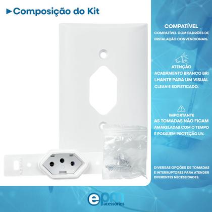 Imagem de Tomada Simples 2p+t 10A Com Placa Espelho Branco Com Inmetro