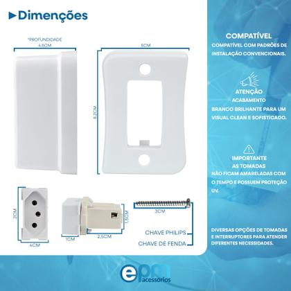 Imagem de Tomada Simples 2p+t 10A Sobrepor Externo Com Placa Espelho Branco Com Inmetro Linha Viena