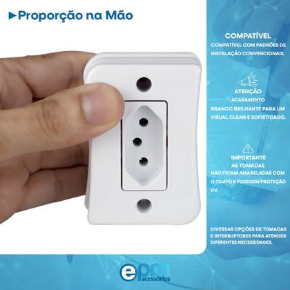 Imagem de Tomada Simples 2p+t 10A Sobrepor Externo Com Placa Espelho Branco Com Inmetro Linha Viena