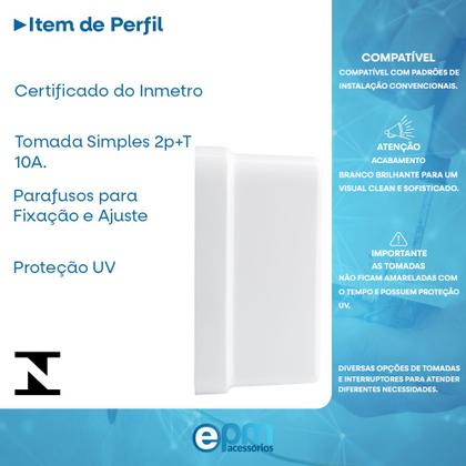 Imagem de Tomada Simples 2p+t 10A Sobrepor Externo Com Placa Espelho Branco Com Inmetro Linha Viena