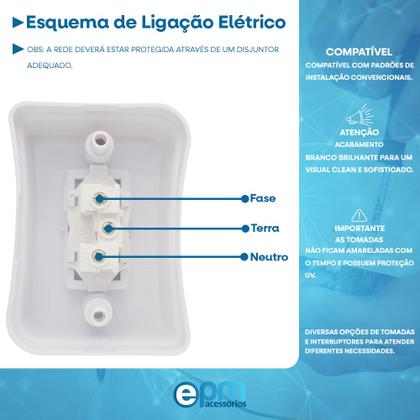 Imagem de Tomada Simples 2p+t 10A Sobrepor Externo Com Placa Espelho Branco Com Inmetro Linha Viena