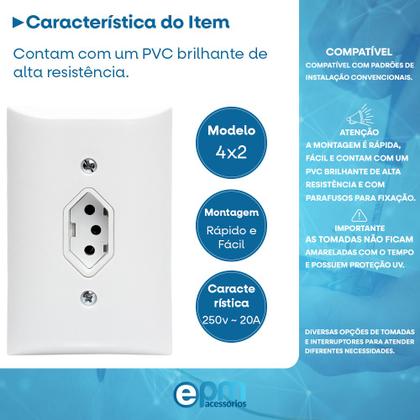 Imagem de Tomada Simples 2p+t 20A Com Placa Espelho Branco Com Inmetro