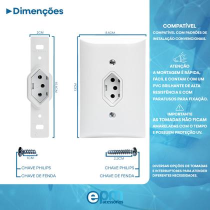 Imagem de Tomada Simples 2p+t 20A Com Placa Espelho Branco Com Inmetro