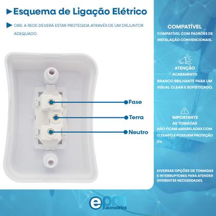 Imagem de Tomada Simples 2p+t 20A Sobrepor Externo Com Placa Espelho Branco Com Inmetro Linha Viena