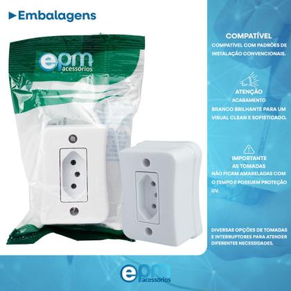 Imagem de Tomada Simples 2p+t 20A Sobrepor Externo Com Placa Espelho Branco Com Inmetro Linha Viena