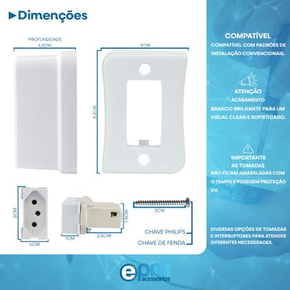 Imagem de Tomada Simples 2p+t 20A Sobrepor Externo Com Placa Espelho Branco Com Inmetro Linha Viena