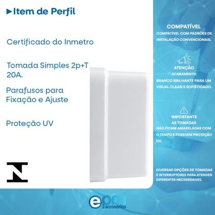 Imagem de Tomada Simples 2p+t 20A Sobrepor Externo Com Placa Espelho Branco Com Inmetro Linha Viena