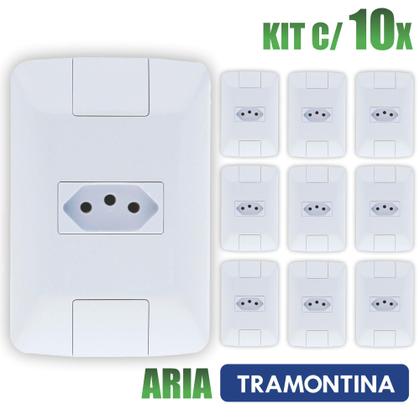 Imagem de Tomada Simples Aria Branco Tramontina 10A/250V + Caixinha Embutir 4x2   Kit c/ 10 unidades