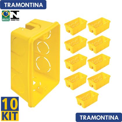 Imagem de Tomada Simples Aria Branco Tramontina 10A/250V + Caixinha Embutir 4x2   Kit c/ 10 unidades