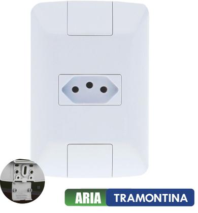 Imagem de Tomada Simples Aria Branco Tramontina 10A/250V + Caixinha Embutir 4x2   Kit c/ 10 unidades