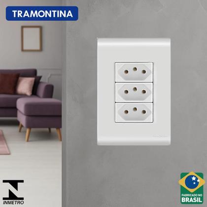 Imagem de Tomada Tripla 10a/250v Com Placa 4x2 Liz Tramontina - 5 Un.