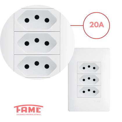 Imagem de Tomada Tripla 20A Habitat 2p+t Com Placa Branco 4x2 Fame