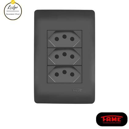 Imagem de Tomada Tripla 4x2 2p+t 10a Preto Fosco Habitat Black Fame
