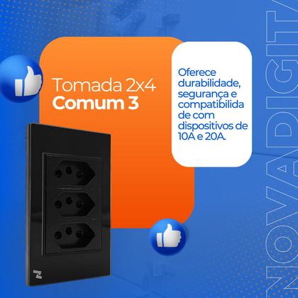 Imagem de Tomada Tripla Novadigital Frontal em Vidro Temperado para 10 e 20 Amper Bivolt (Preta)