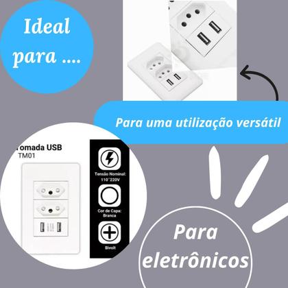 Imagem de Tomada Usb Carregador Universal Turbo Dupla Bivolt Parede