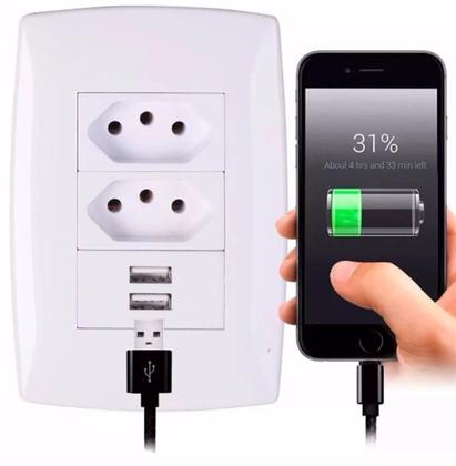 Imagem de Tomada Usb De Parede Com Duplo Usb Versão Moderna  Celular