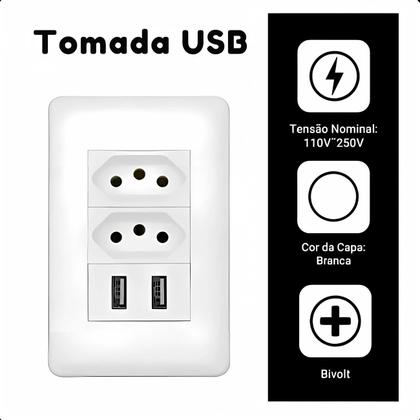 Imagem de Tomada USB Dupla Branco 4x2 10A
