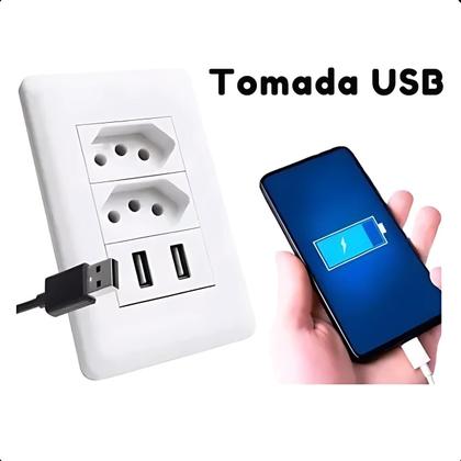 Imagem de Tomada USB Dupla Branco 4x2 Carregamento Turbo