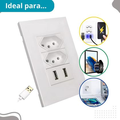 Imagem de Tomada USB Dupla Parede 4x2 Branco Bivolt Original