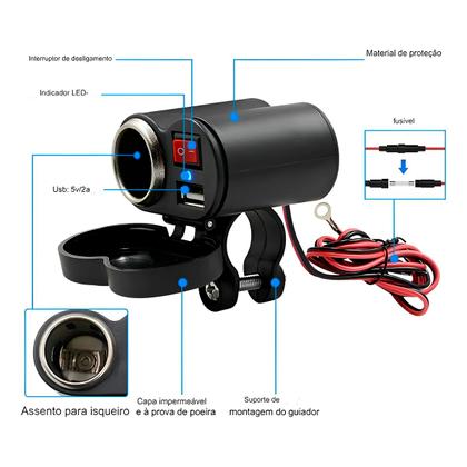 Imagem de Tomada USB para Moto 12V + Carregador e Acendedor