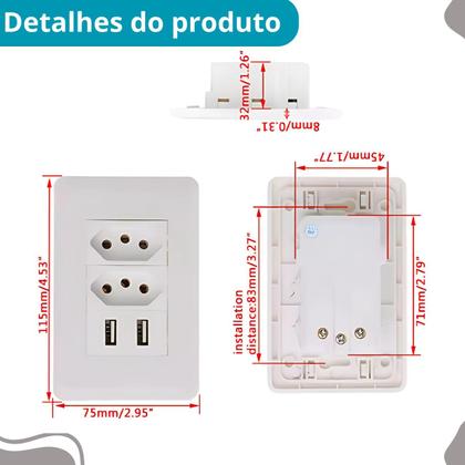 Imagem de Tomada USB Parede LED 4x2 Branco