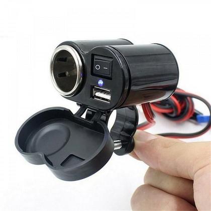 Imagem de Tomada Veicular 12V Usb 5V Para Moto Carregador Celular Gps