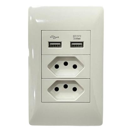 Imagem de Tomada Zk471 Dupla Entrada 3 Pinos Duplo Usb Bivolt