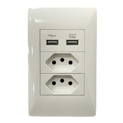 Imagem de Tomada Zk471 Dupla Entrada 3 Pinos Duplo Usb Bivolt